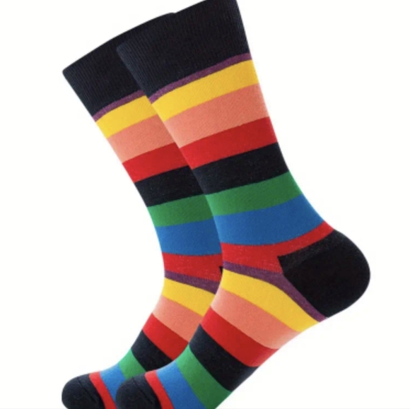 Accessories - COTTON Socks! black heel and toe + vivid rainbow stripes